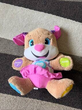 Fisher-Price Laugh & Learn Sis Smart Stages Plush Pup Toy Brown Pink Dress Works